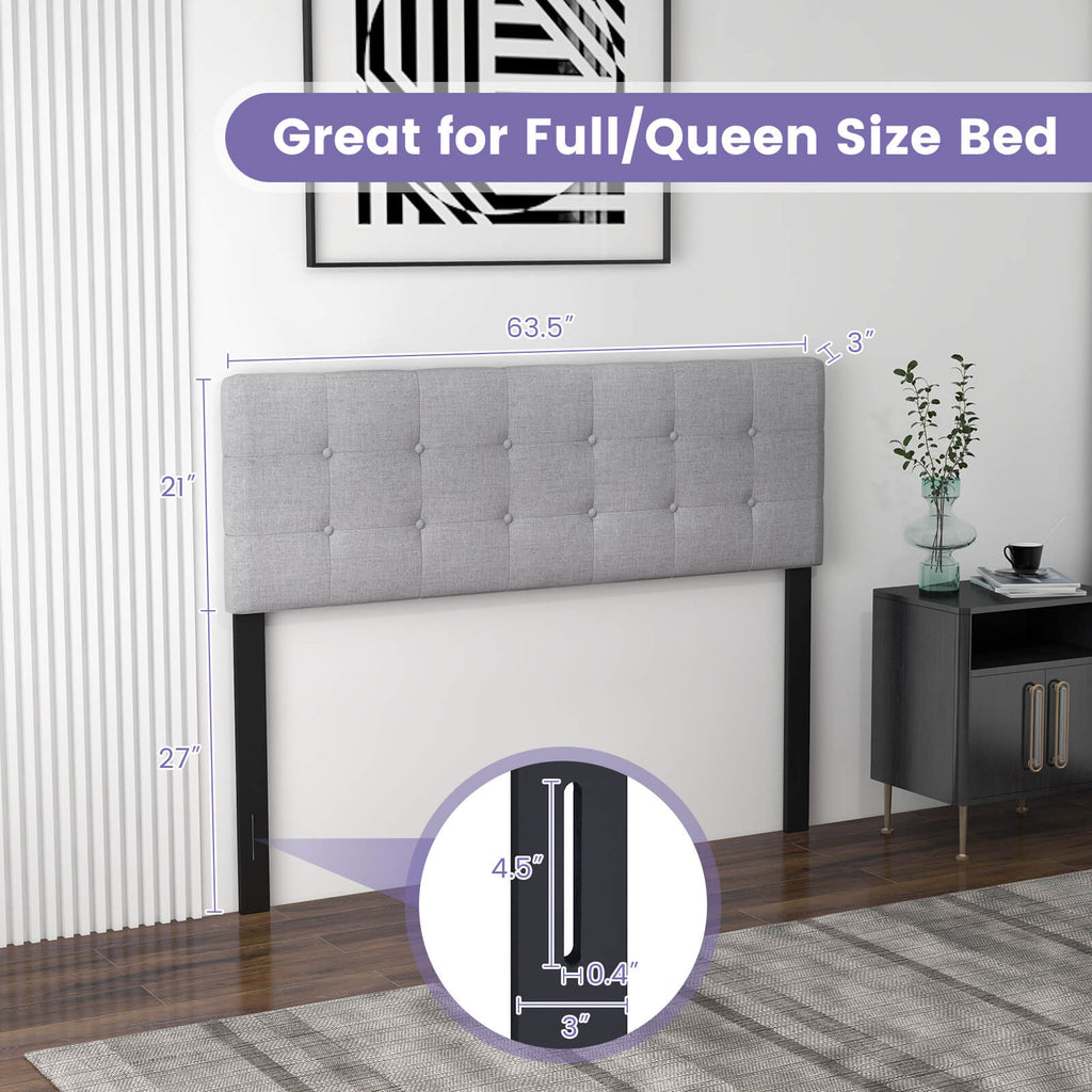 Linen Upholstered Headboard with Rubber Wood Legs - Style A, Gray