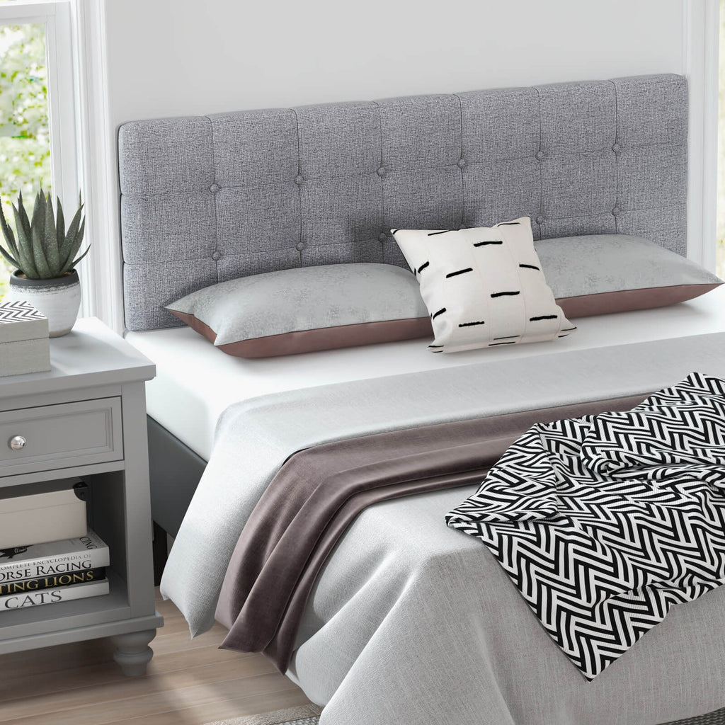Linen Upholstered Headboard with Rubber Wood Legs - Style A, Gray