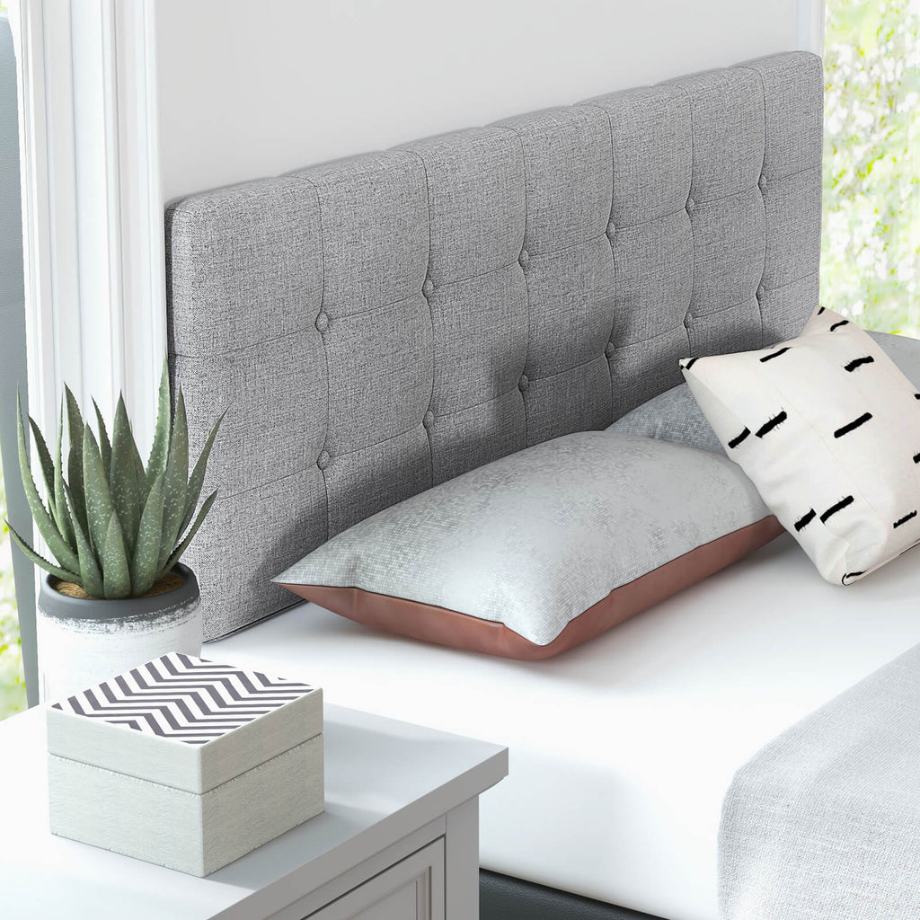 Linen Upholstered Headboard with Rubber Wood Legs - Style A, Gray