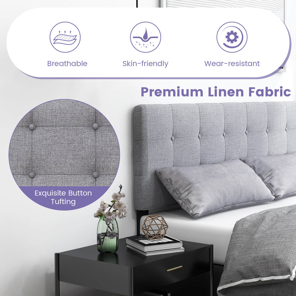 Linen Upholstered Headboard with Rubber Wood Legs - Style A, Gray