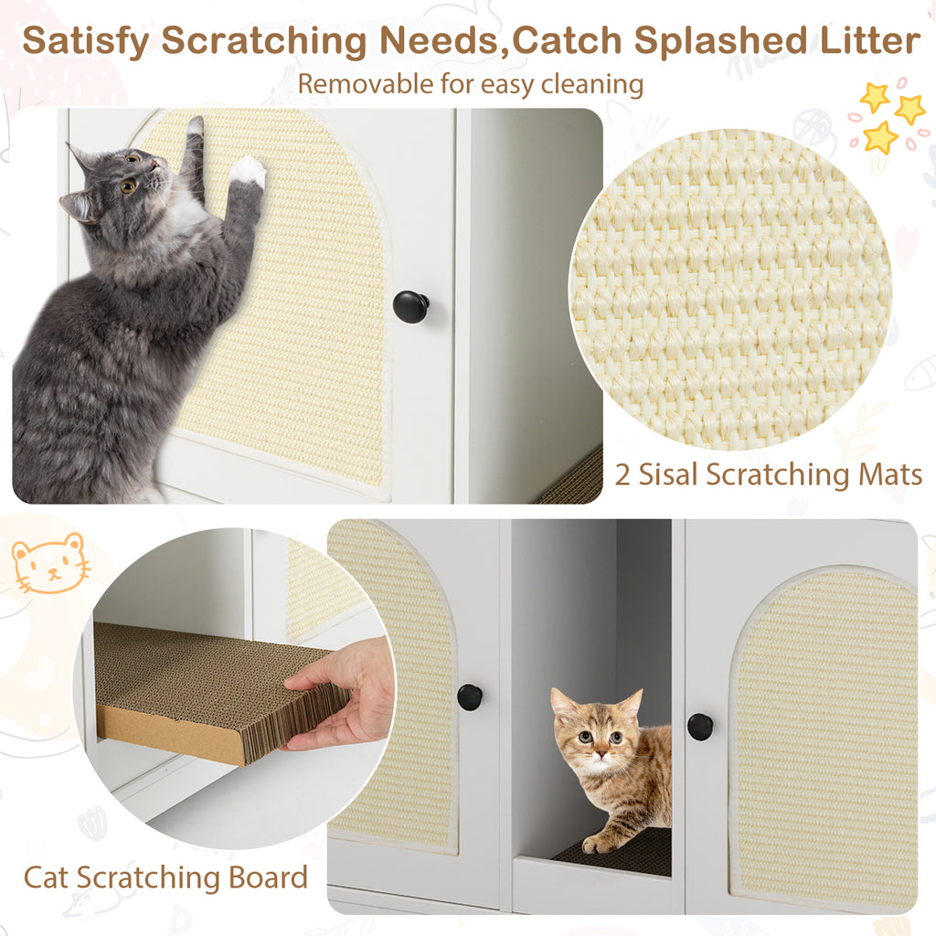 White 43-Inch Cat Litter Box Enclosure with Storage & Double Rooms - Costway A