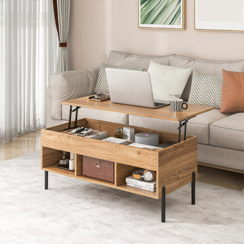 Lift-Top Coffee Table with Hidden Storage - Natural