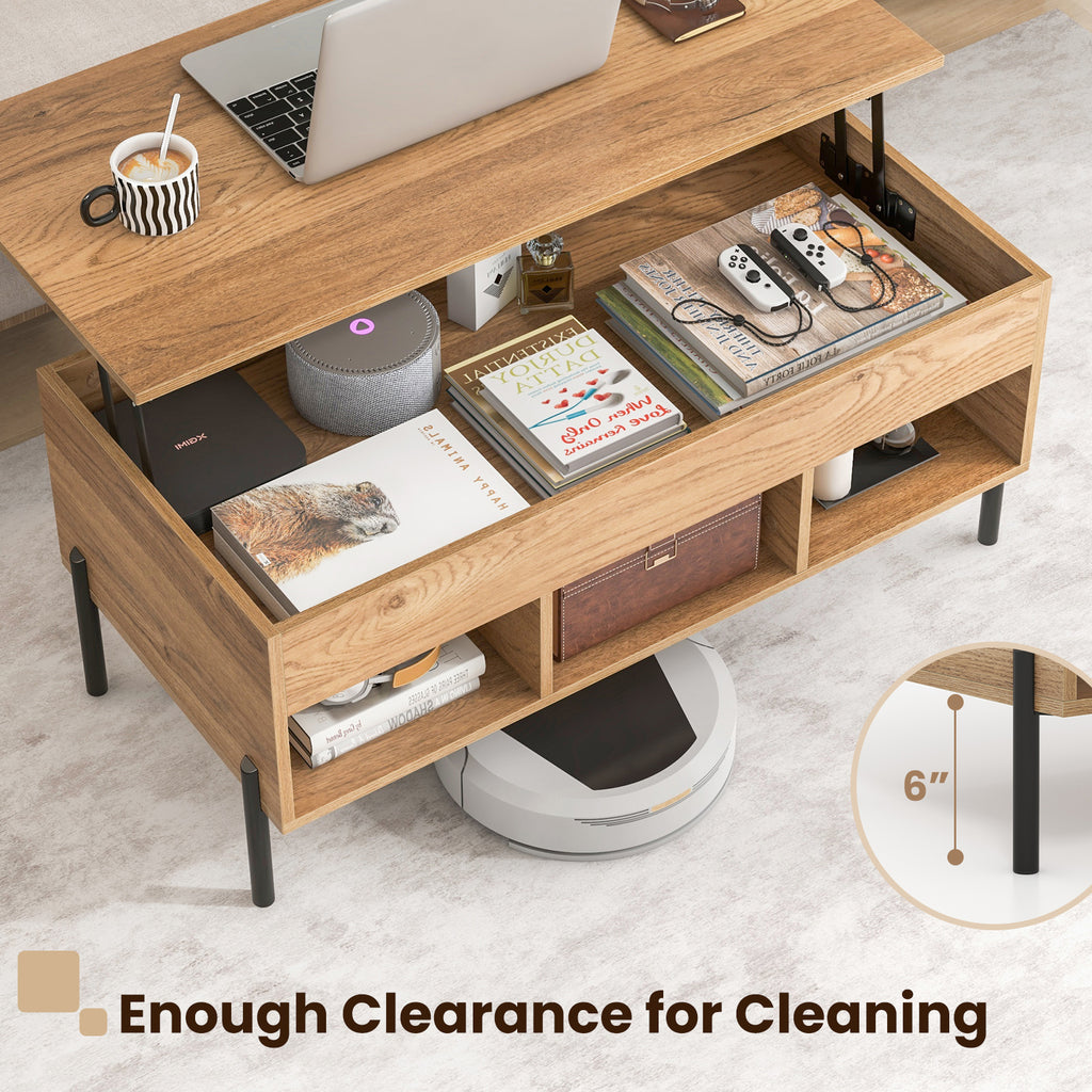 Lift-Top Coffee Table with Hidden Storage - Natural
