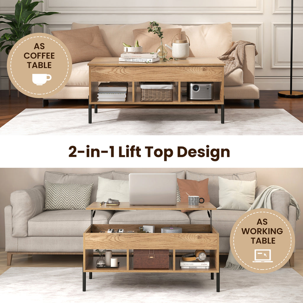 Lift-Top Coffee Table with Hidden Storage - Natural