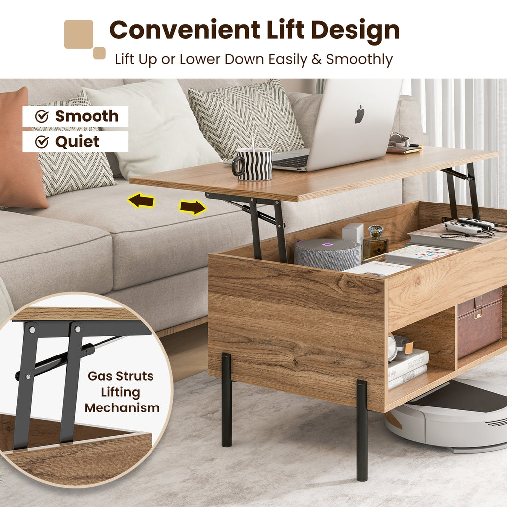 Lift-Top Coffee Table with Hidden Storage - Natural