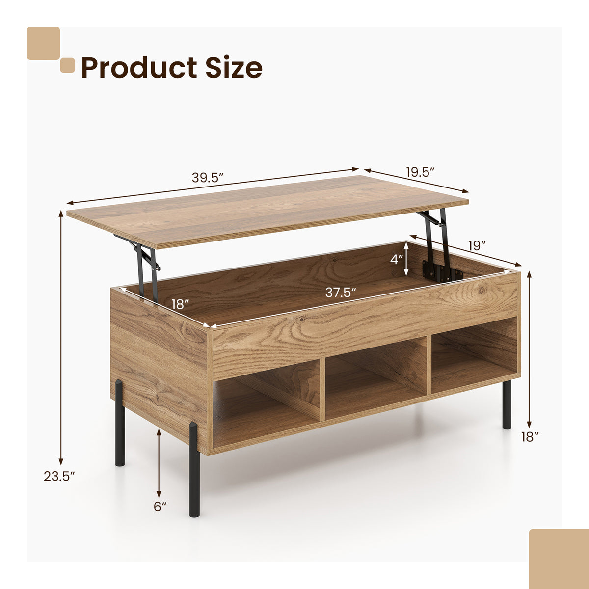 Lift-Top Coffee Table with Hidden Storage - Natural
