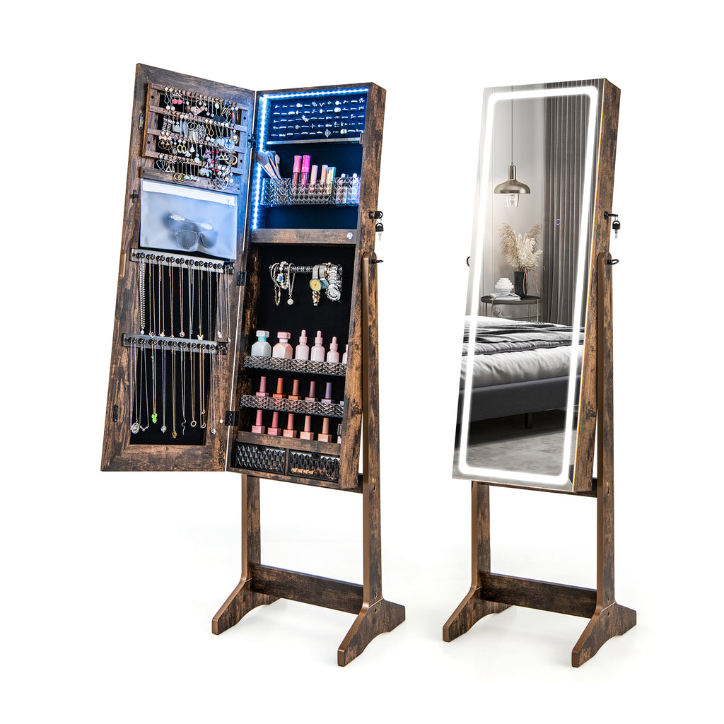 Mirror Jewelry Cabinet with 20 Warm Lights and 4 Tilt Angles - Black