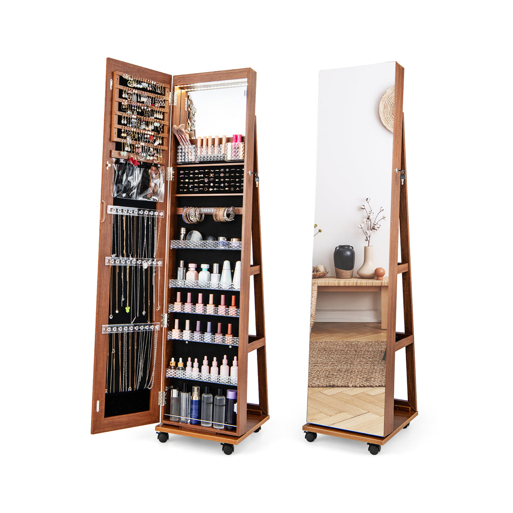 64" Lockable Jewelry Armoire with Built-in Makeup Mirror - Brown