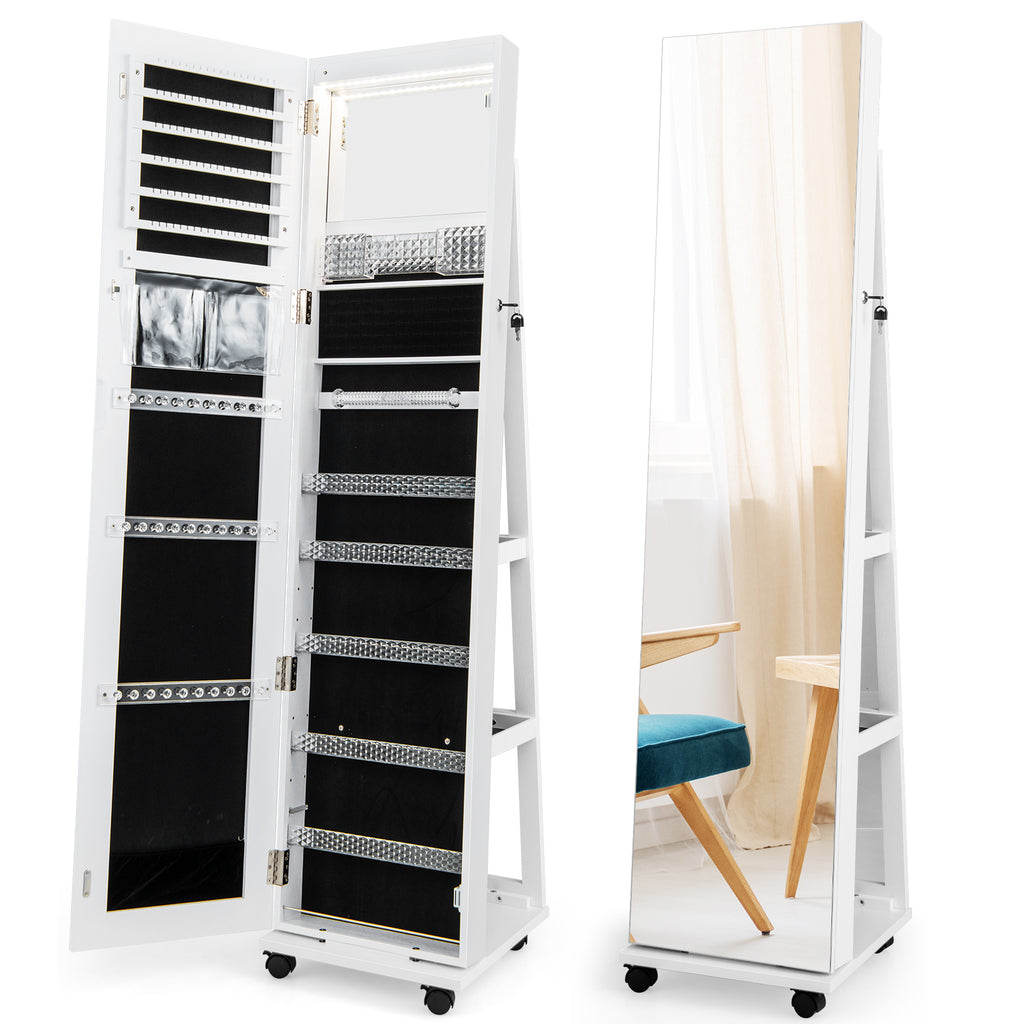 64-Inch Lockable Jewelry Cabinet Armoire with Makeup Mirror, White