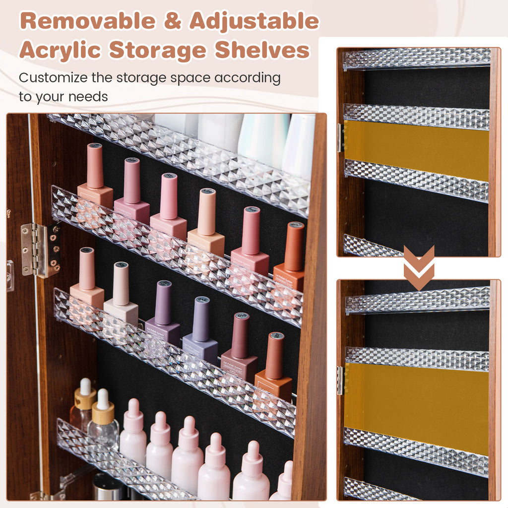64" Lockable Jewelry Armoire with Built-in Makeup Mirror - Brown