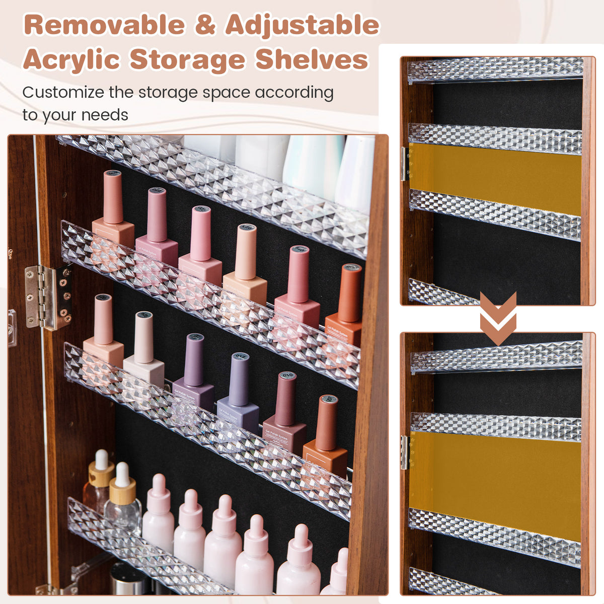 64" Lockable Jewelry Armoire with Built-in Makeup Mirror - Brown