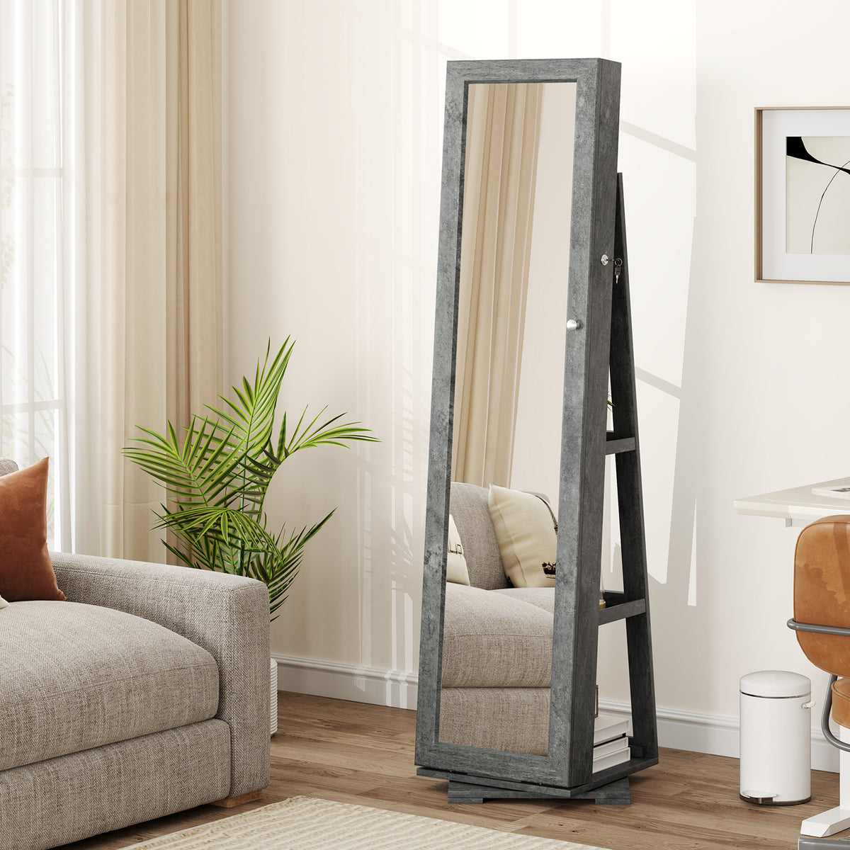 360° Rotatable Jewelry Cabinet with Mirror - Green, 3 Shelves
