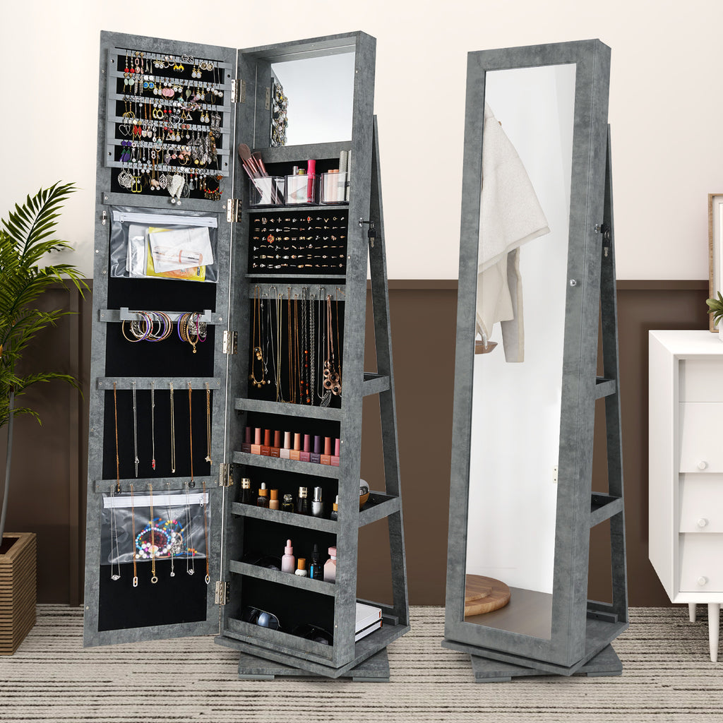 360° Rotatable Jewelry Cabinet with Mirror - Green, 3 Shelves