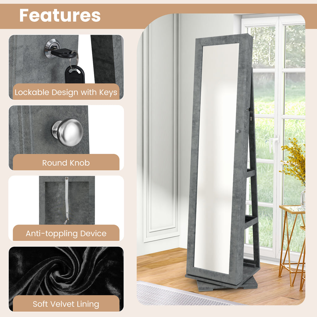 360° Rotatable Jewelry Cabinet with Mirror - Green, 3 Shelves