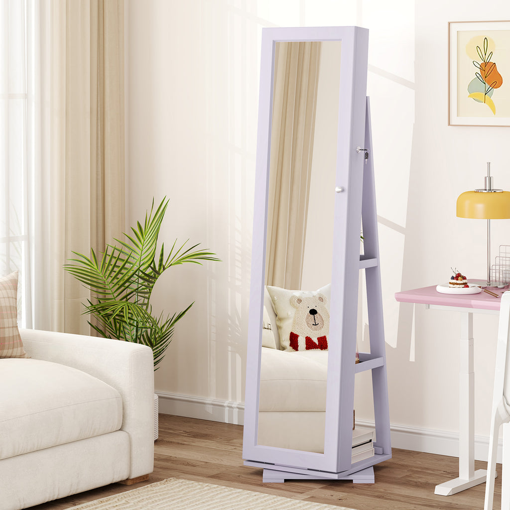 360° Rotating Jewelry Cabinet with Mirror - Purple, 3 Shelves