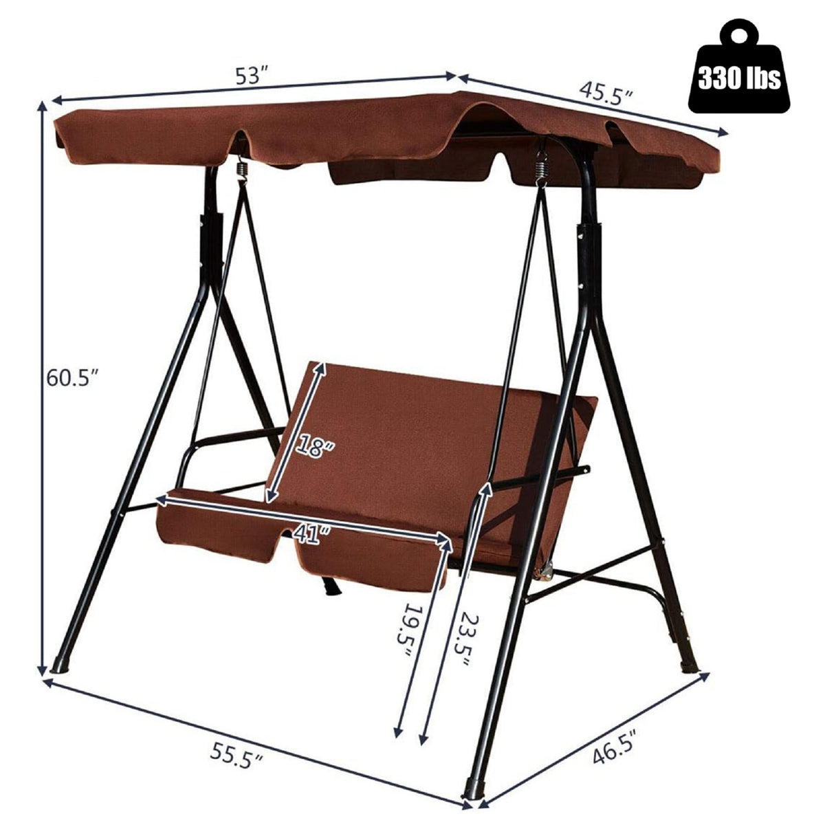 2 Person Weather Resistant Canopy Swing for Porch Garden Backyard Lawn