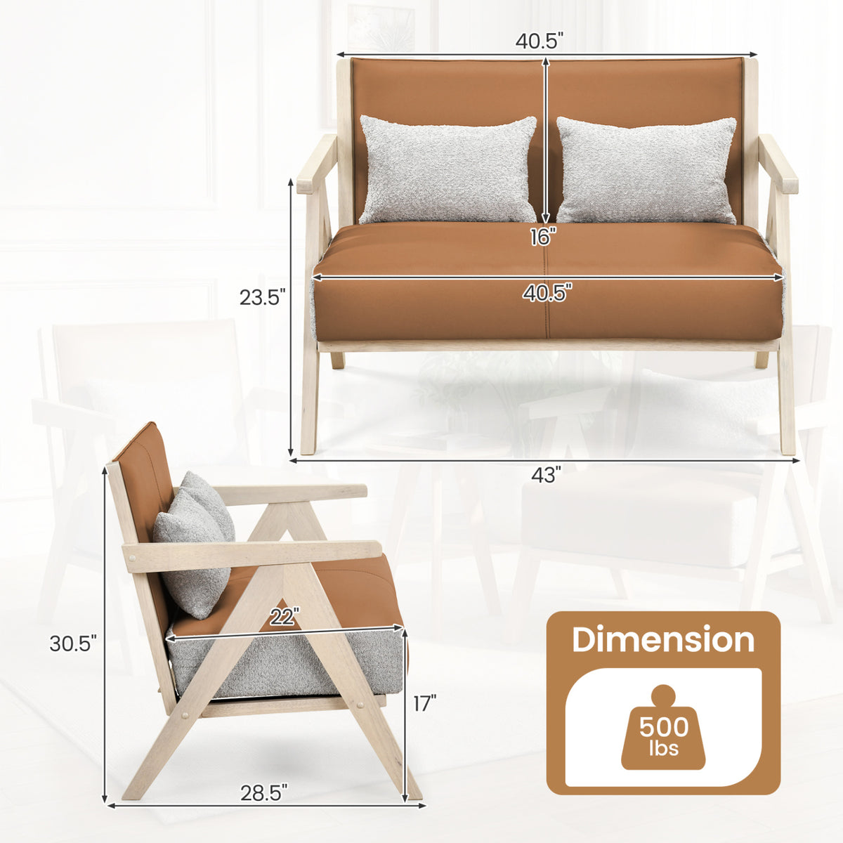 Loveseat Sofa for Small Spaces, Brown