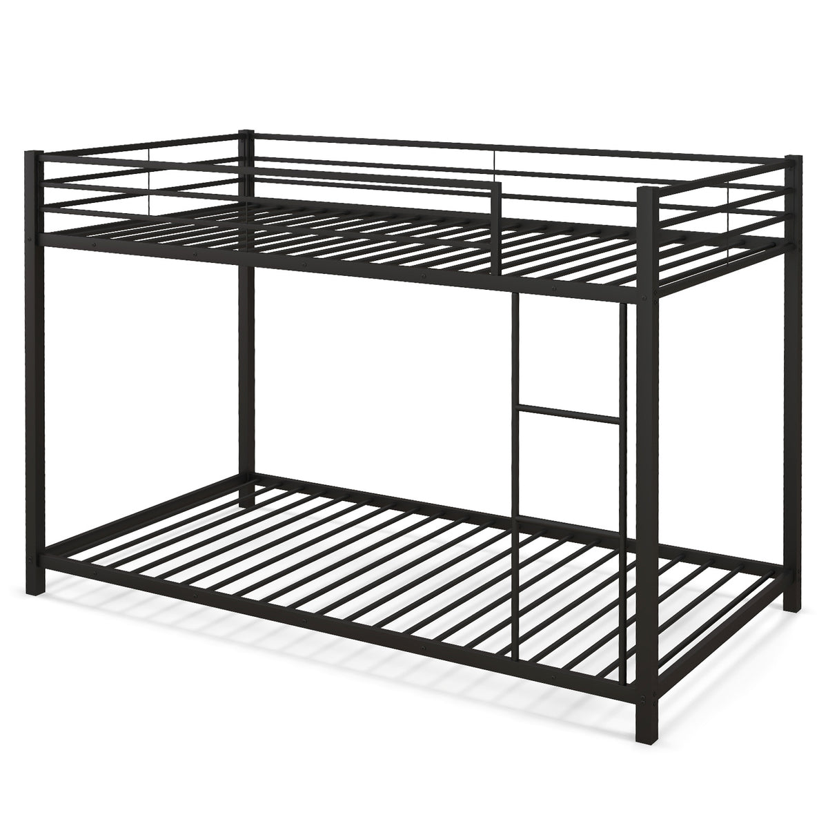 Twin Over Twin Metal Bunk Bed with Guardrails - Black