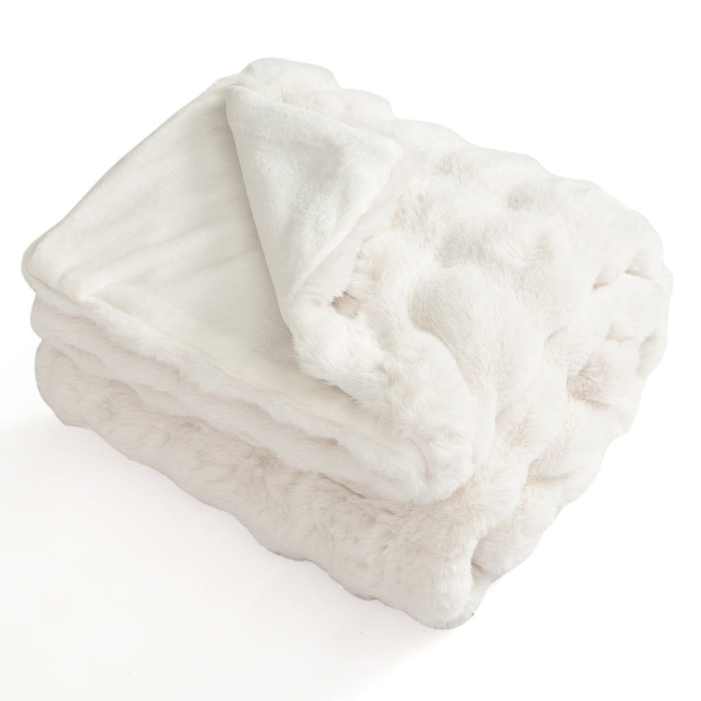 Fuzzy Plush Faux Rabbit Fur Throw Blanket, White