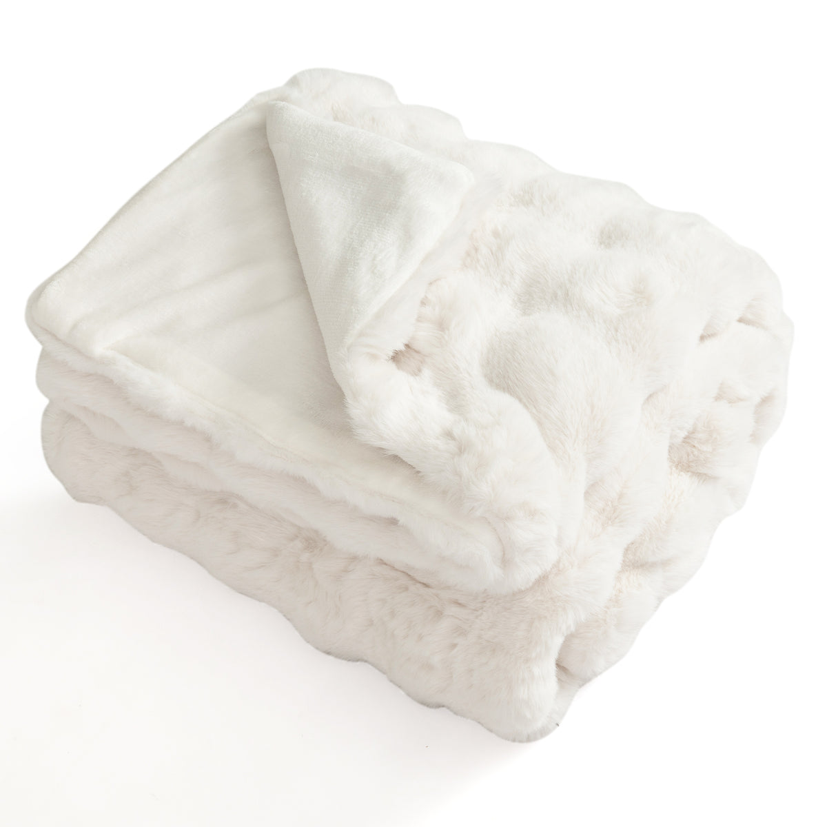 Fuzzy Plush Faux Rabbit Fur Throw Blanket, White