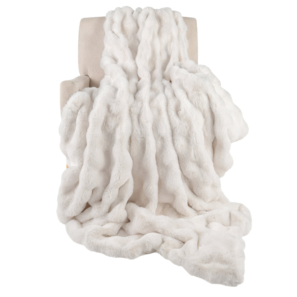 Fuzzy Plush Faux Rabbit Fur Throw Blanket, White