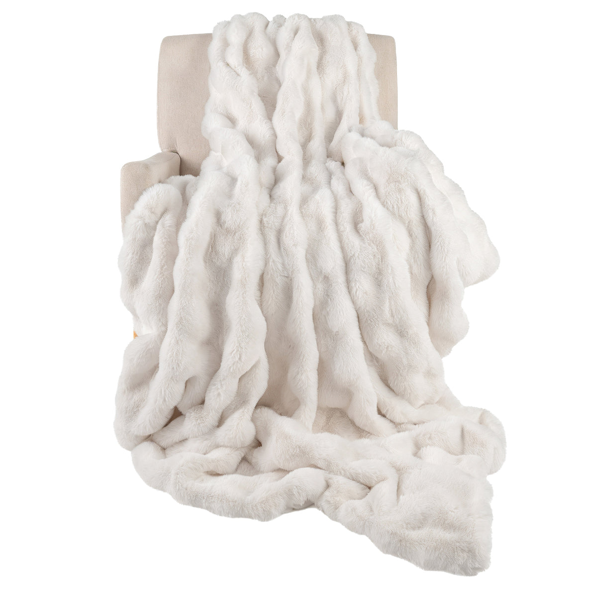 Fuzzy Plush Faux Rabbit Fur Throw Blanket, White
