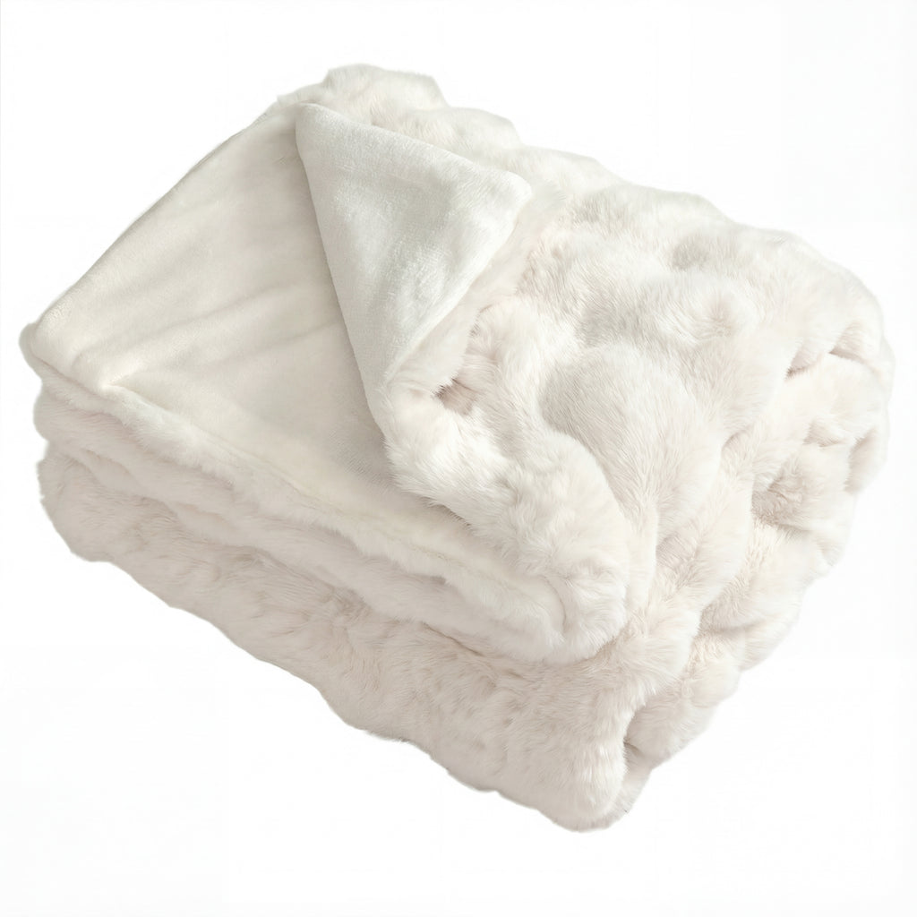 Fuzzy Plush Faux Rabbit Fur Throw Blanket, White