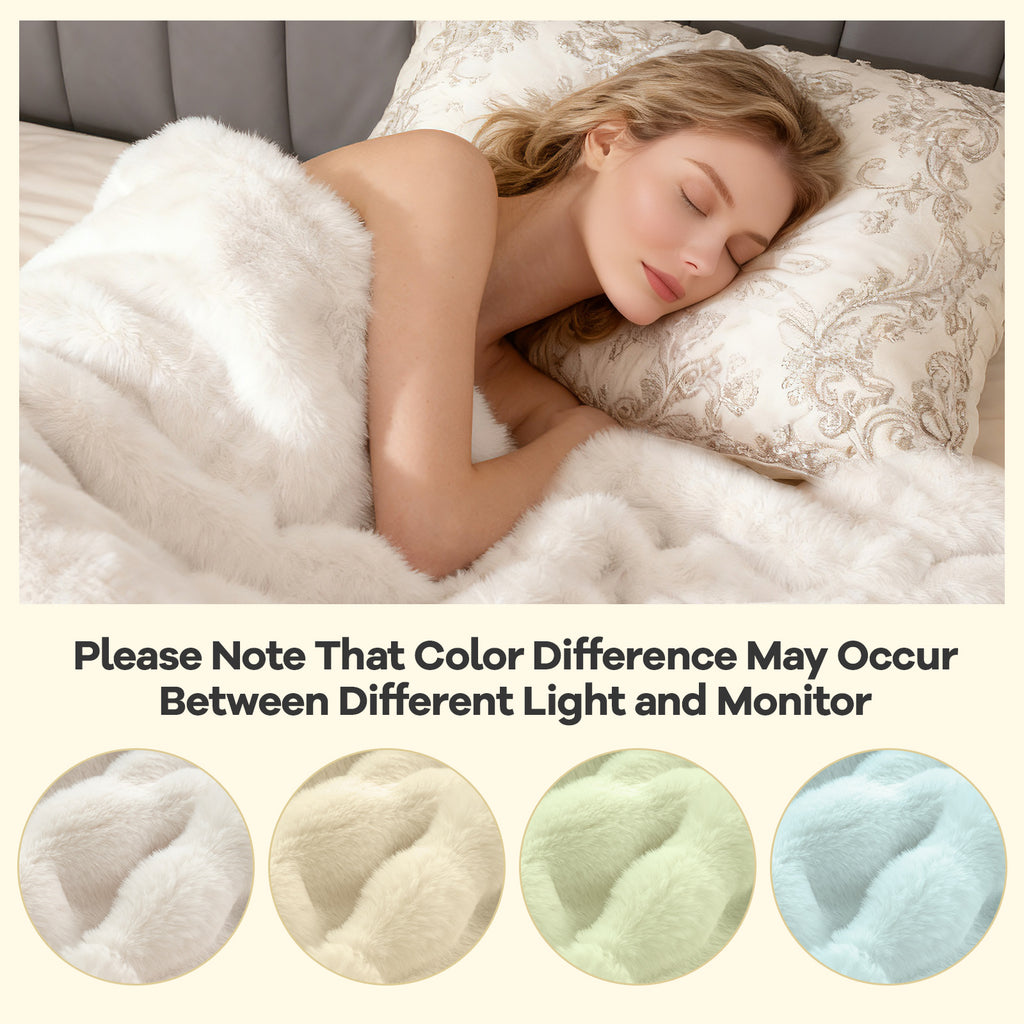 Fuzzy Plush Faux Rabbit Fur Throw Blanket, White