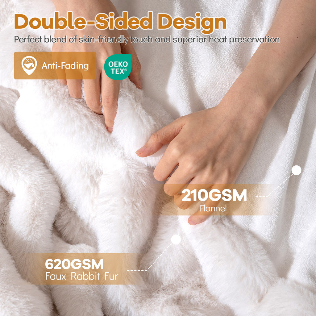 Fuzzy Plush Faux Rabbit Fur Throw Blanket, White
