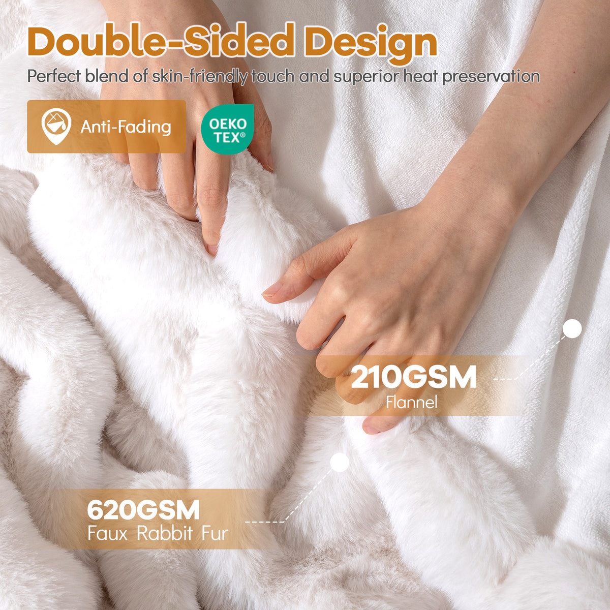 Fuzzy Plush Faux Rabbit Fur Throw Blanket, White