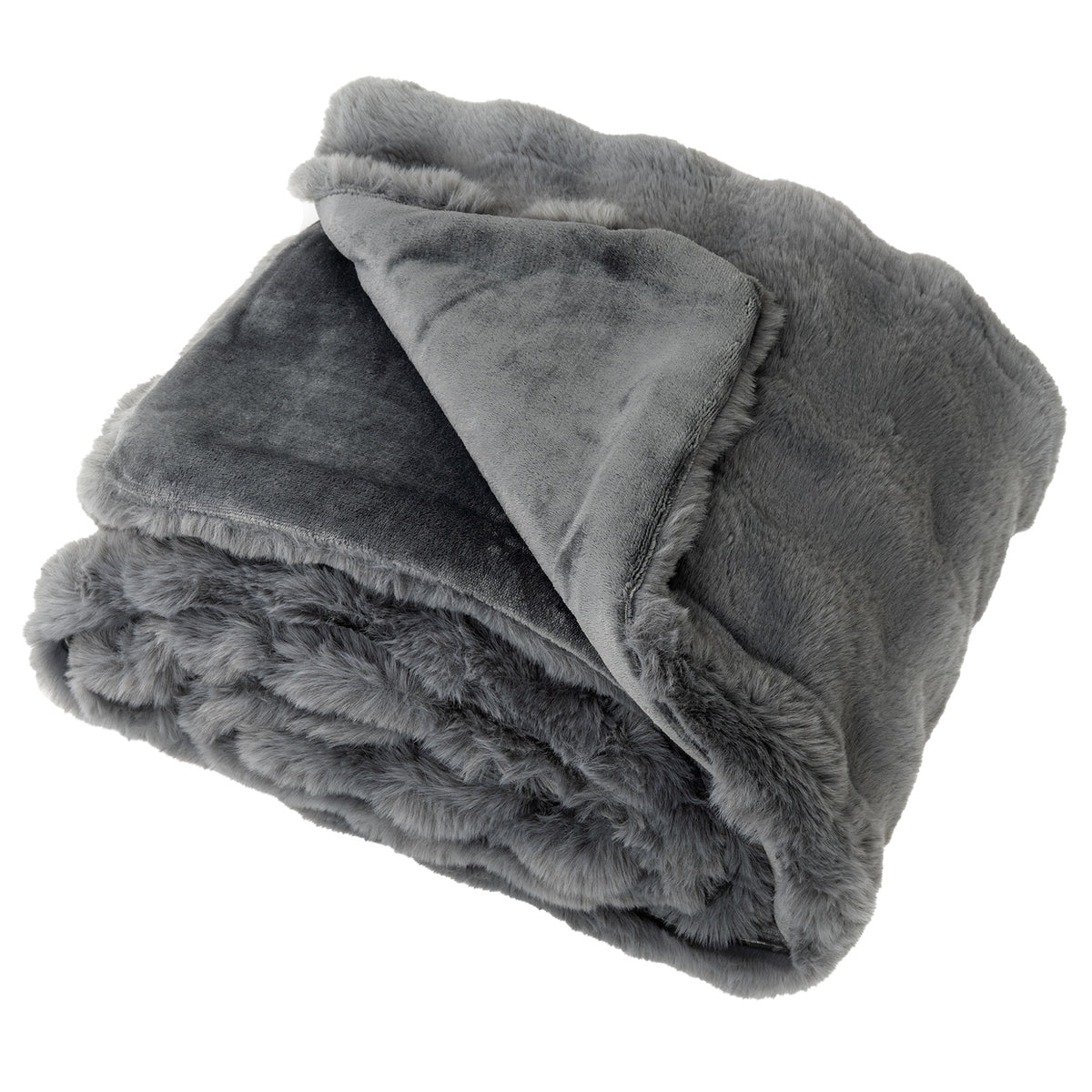 Fuzzy Plush Faux Rabbit Fur Throw Blanket – Gray