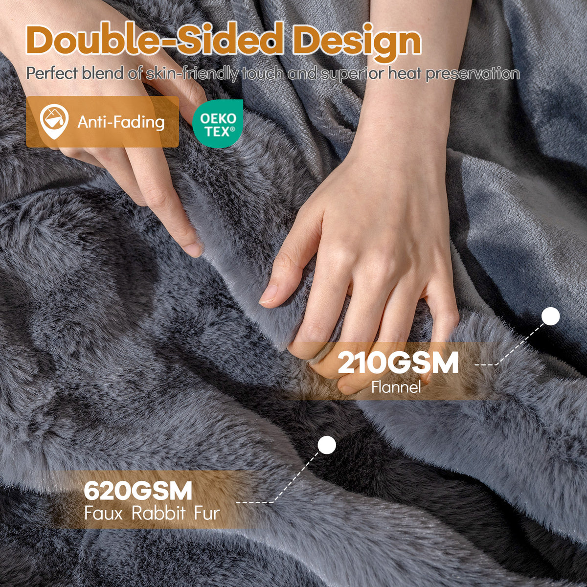 Fuzzy Plush Faux Rabbit Fur Throw Blanket – Gray