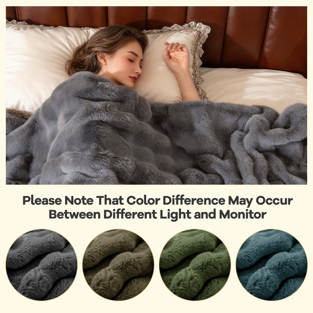 Fuzzy Plush Faux Rabbit Fur Throw Blanket – Gray