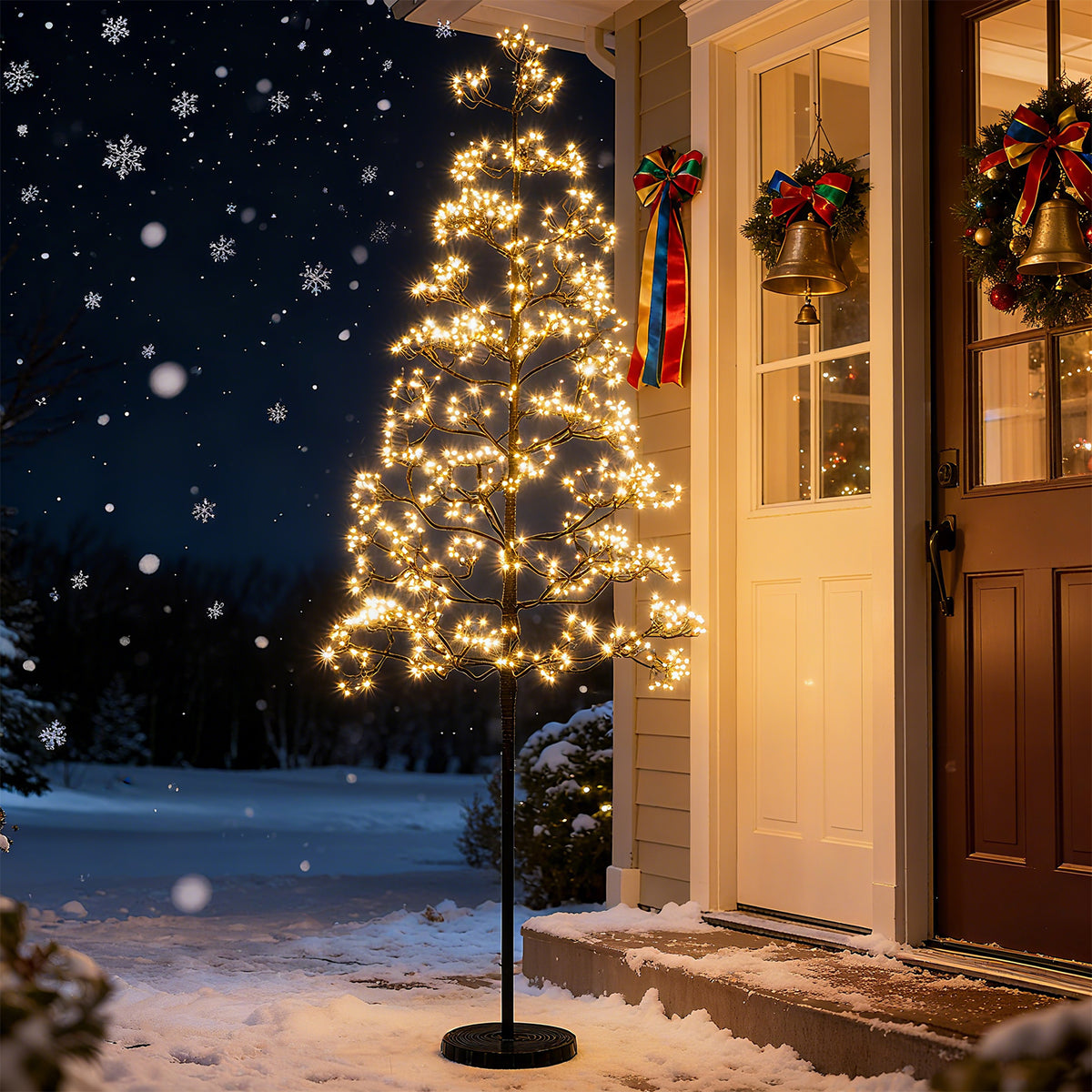 5ft Lighted Alpine Tree with Warm White LED Lights - Pre-lit Artificial Cedar with Weighted Base