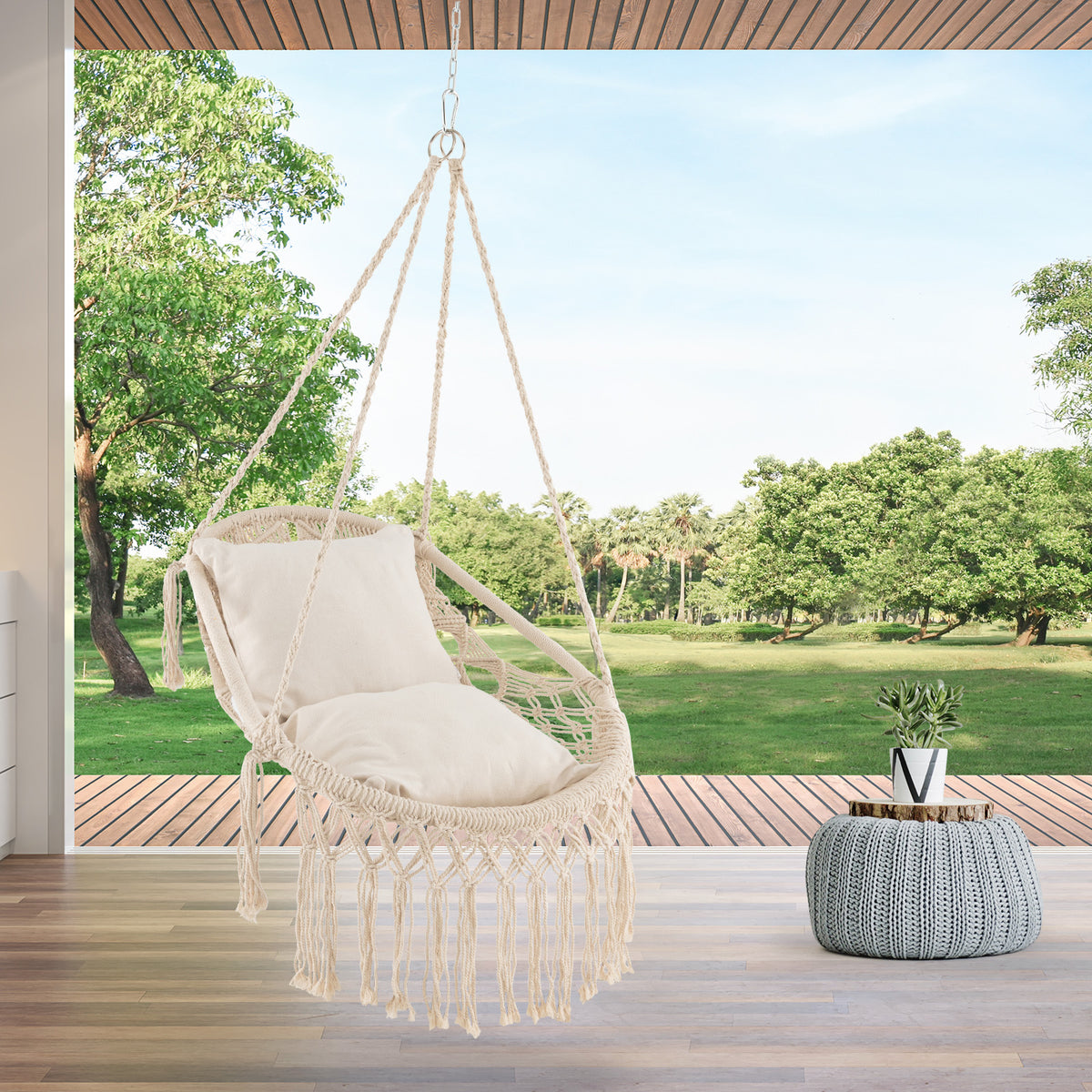 Hanging Hammock Chair with 2 Cushions - Black