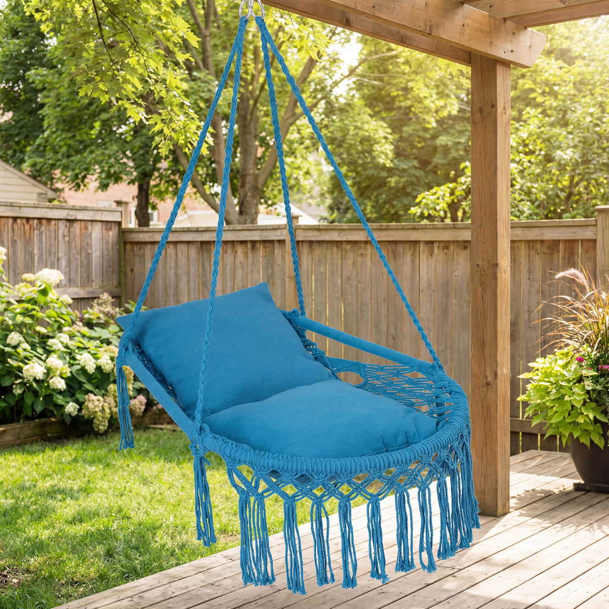 Macrame Swing Chair Hammock with 2 Cushions - Gray