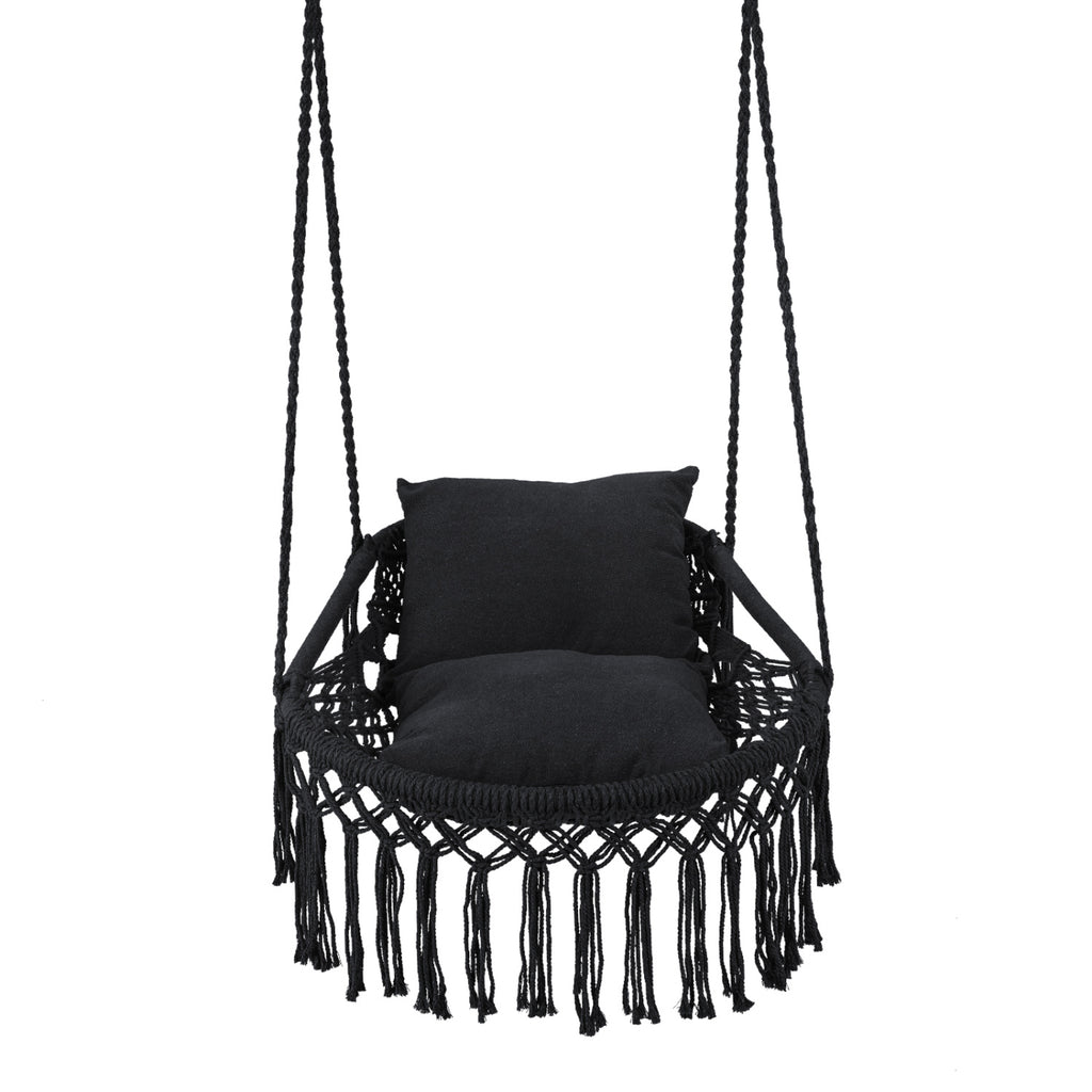 Macrame Swing Chair Hammock with 2 Cushions - Black