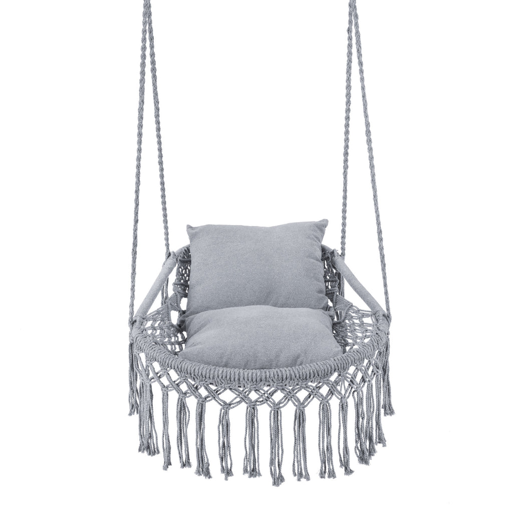 Macrame Swing Chair Hammock with 2 Cushions - Gray