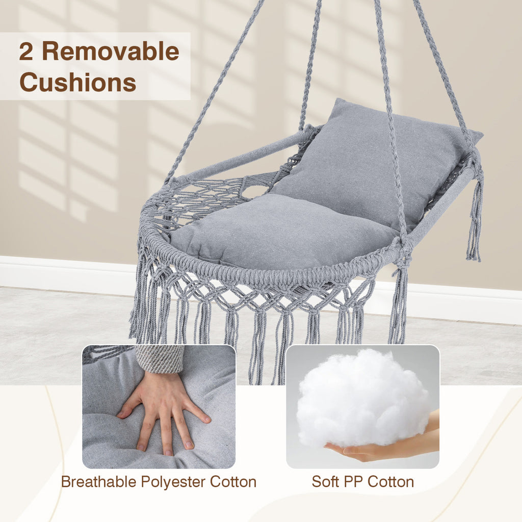Macrame Swing Chair Hammock with 2 Cushions - Gray