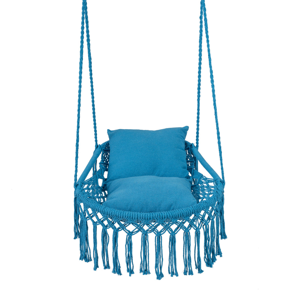 Macrame Swing Chair Hammock with 2 Cushions - Navy