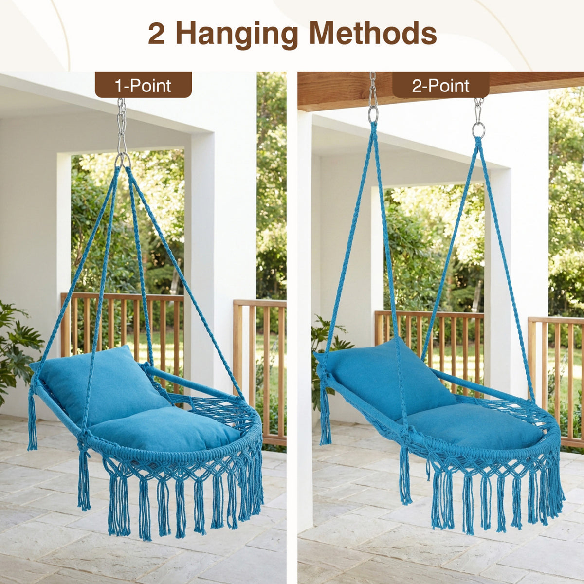 Macrame Swing Chair Hammock with 2 Cushions - Navy