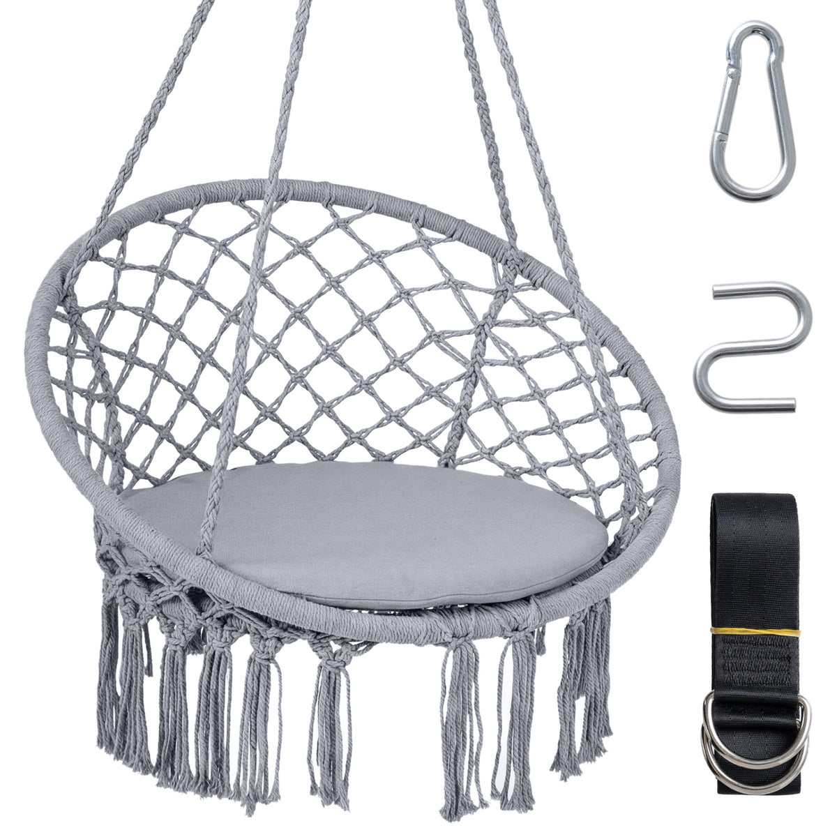Macrame Swing Chair Hammock with Round Seat Cushion