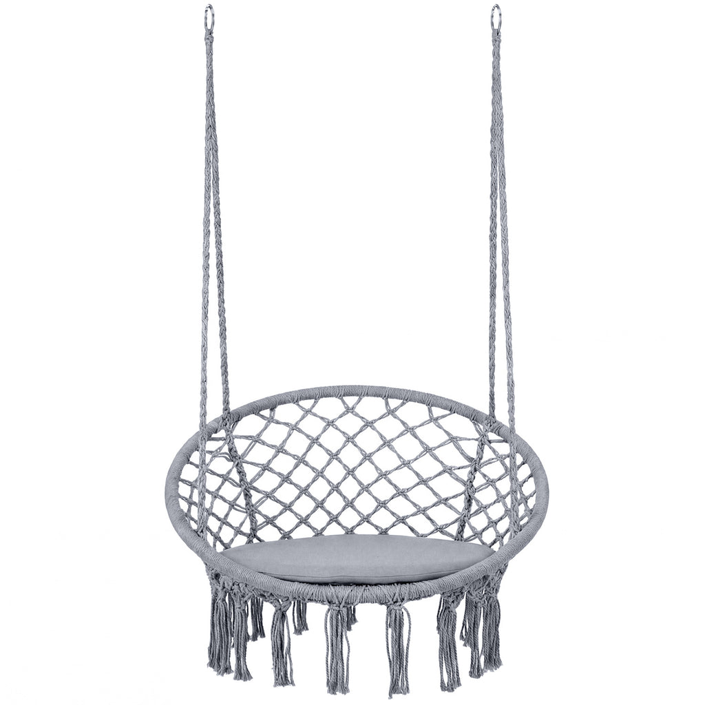 Macrame Swing Chair Hammock with Round Seat Cushion