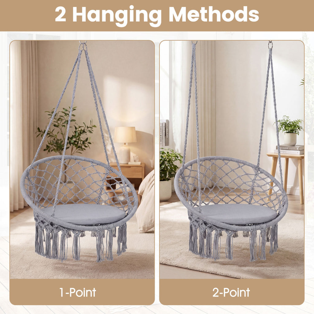 Macrame Swing Chair Hammock with Round Seat Cushion
