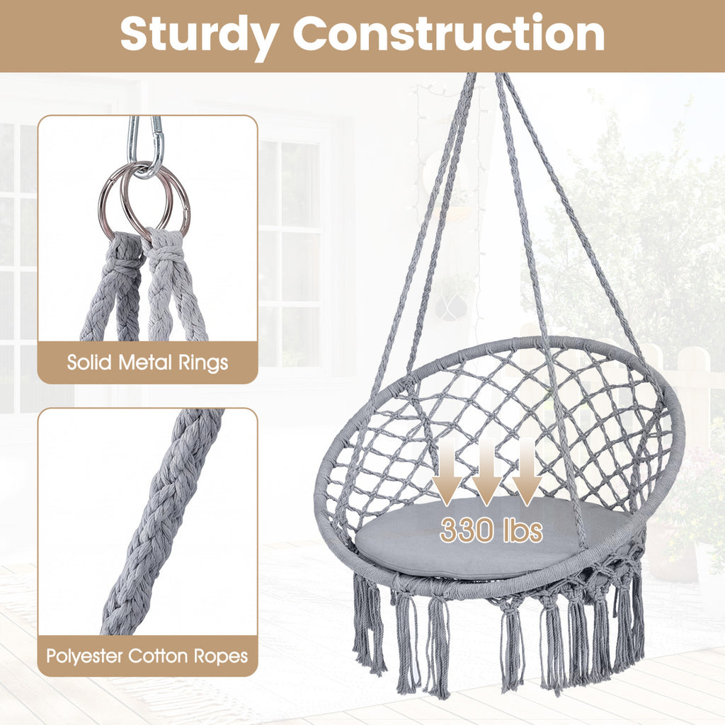 Macrame Swing Chair Hammock with Round Seat Cushion