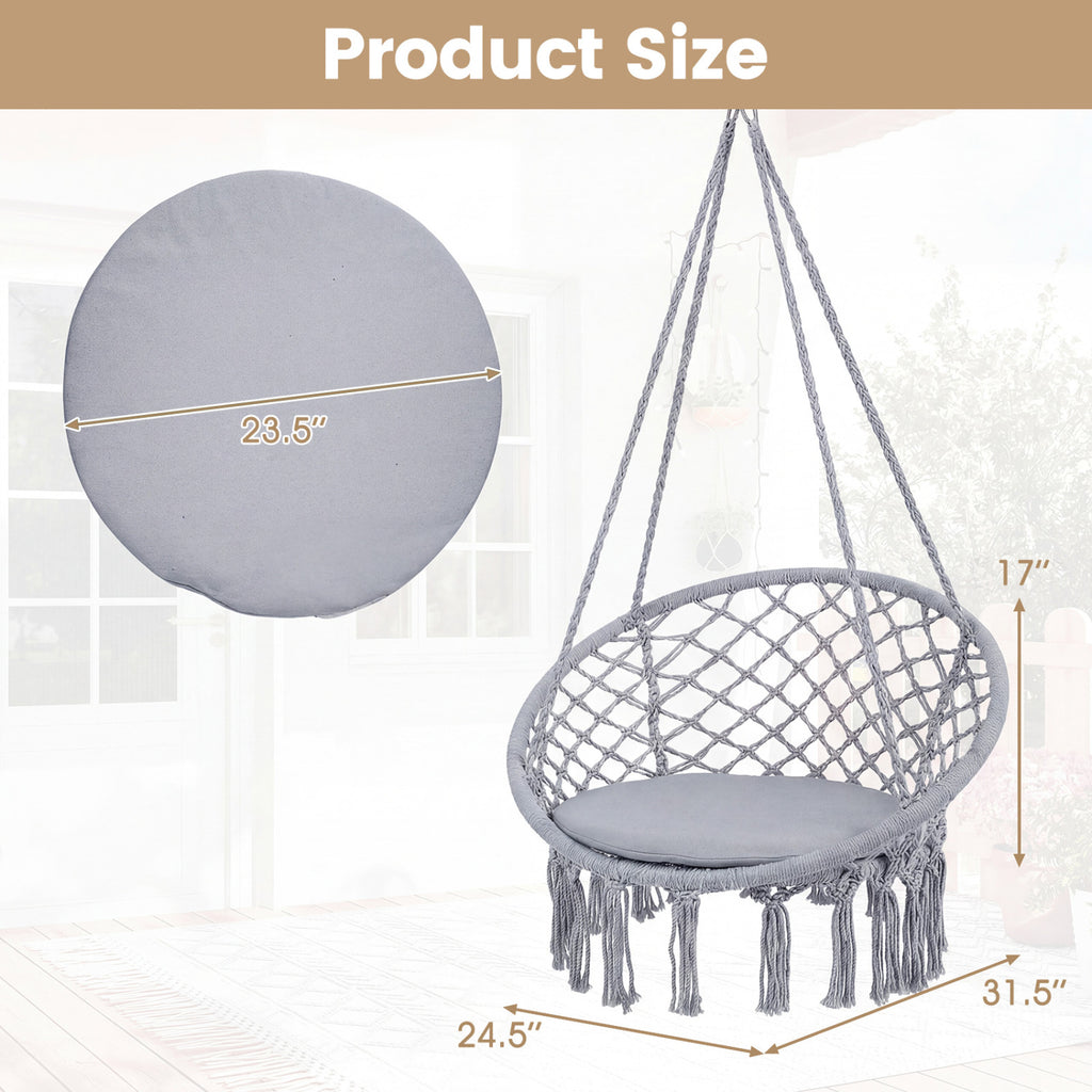 Macrame Swing Chair Hammock with Round Seat Cushion