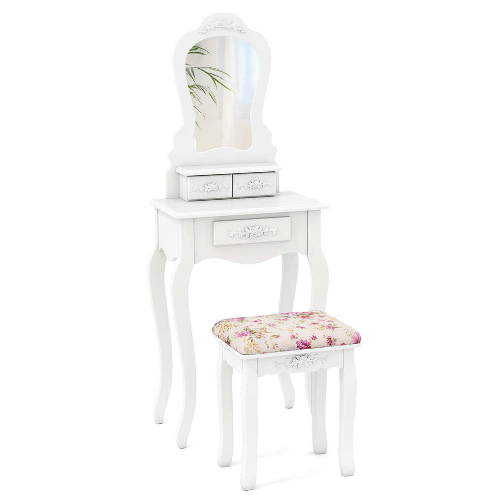 Makeup Dressing Table with Mirror, 3 Drawers & Stool - White