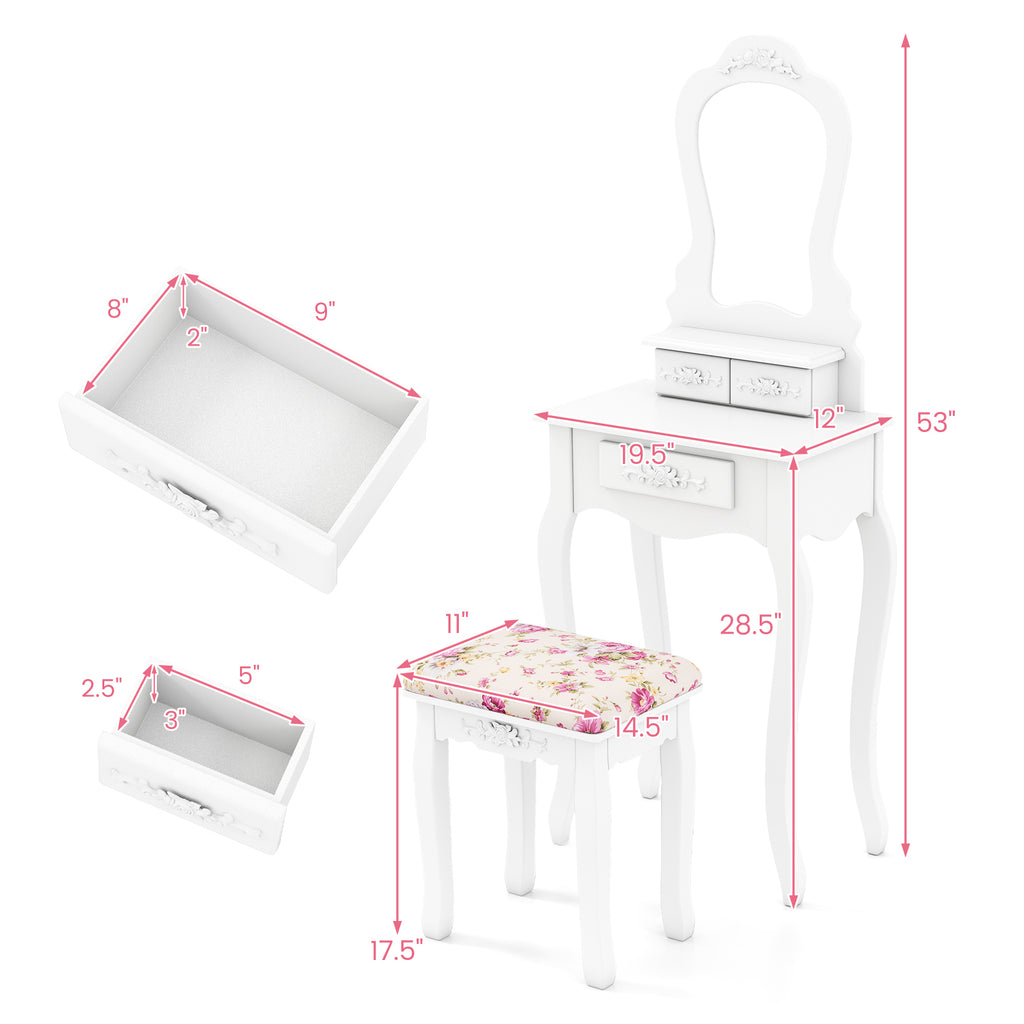 Makeup Dressing Table with Mirror, 3 Drawers & Stool - White