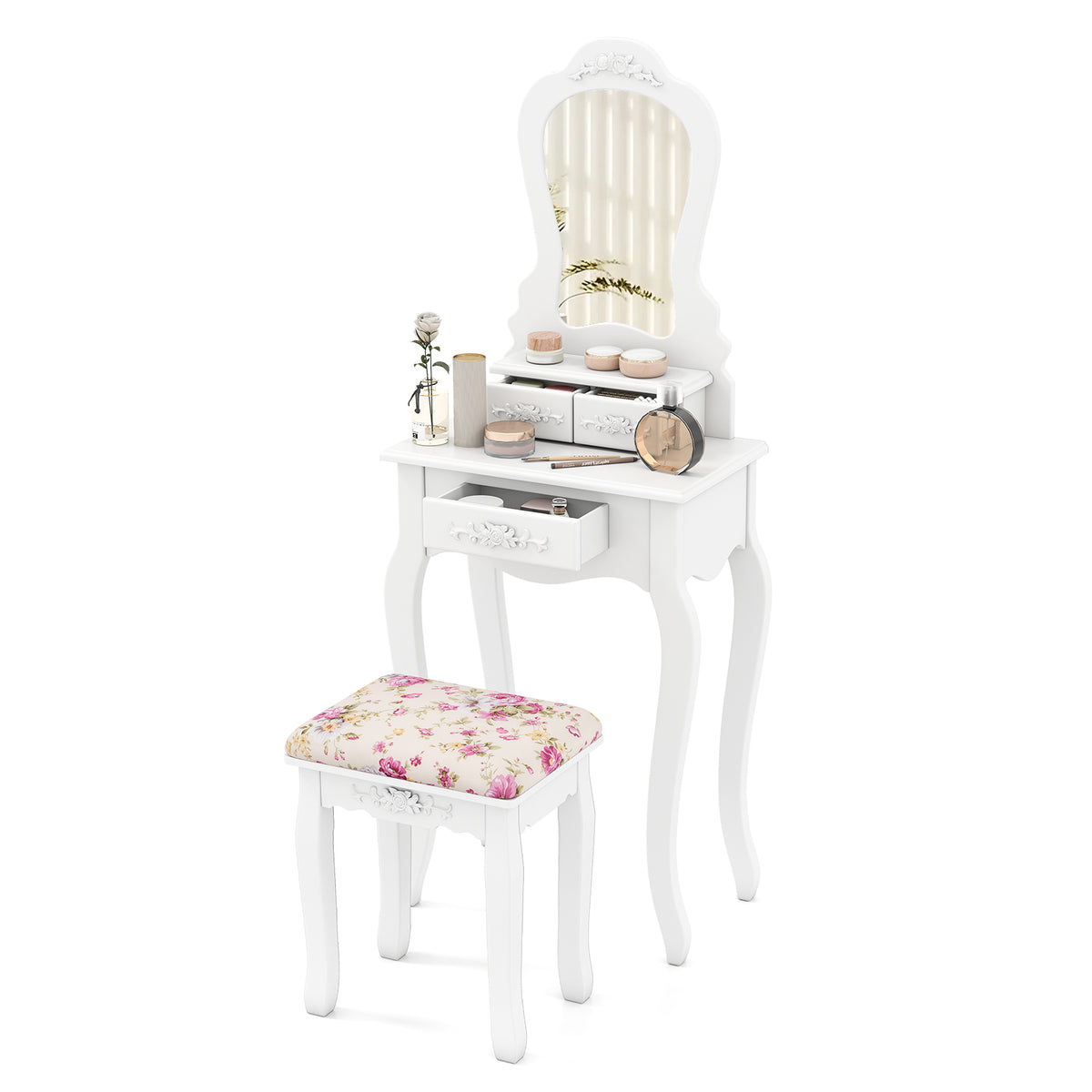 Makeup Dressing Table with Stool, 3 Drawers – White
