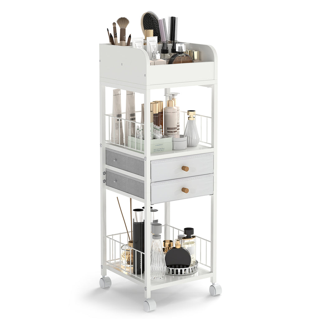 Makeup Organizer Cart with Drawers and Shelves - White